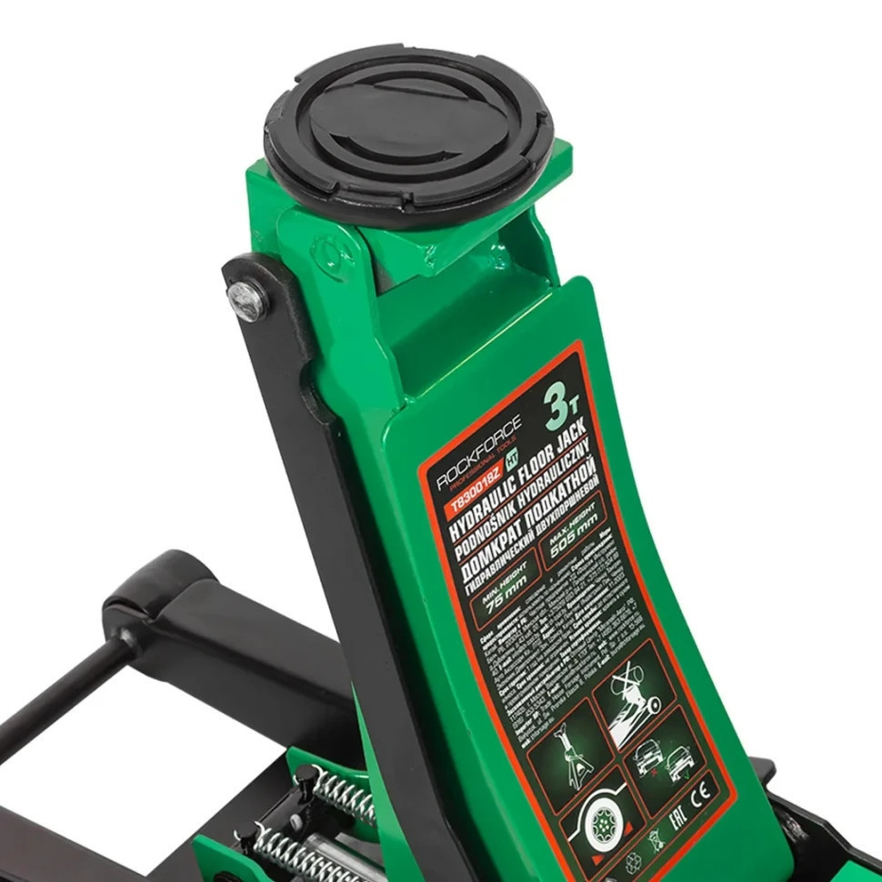 Домкрат 3т (75-505мм) підкатний низькопрофільний двопоршневий Rockforce RF-T830018Z HT Одеса - фото 4