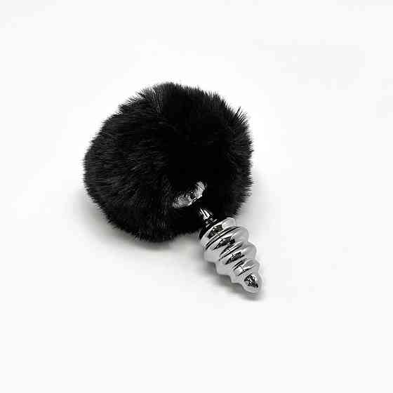Металева анальна пробка Кролячий хвостик Alive Fluffy Twist Plug S Black, діаметр 2,9 см Sex Aura Київ