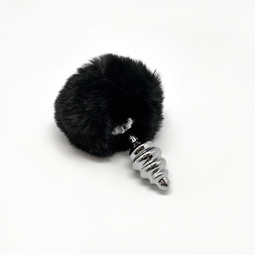 Металлическая анальная пробка Кроличий хвостик Alive Fluffy Twist Plug S Black, диаметр 2,9 см Sex Aura Киев - изображение 2