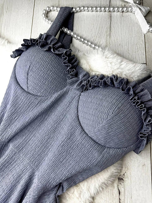 Жіноче святкове ефектне плаття на бретелях із чашечками жатка зара Сірий, 46/48 Одеса - фото 3