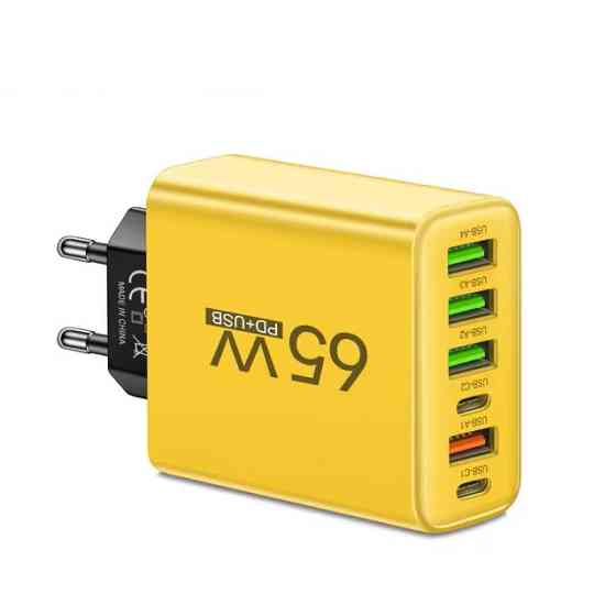 Блок питания, сетевое зарядное устройство 65 Вт, 4-USB+2-Type-C, адаптер для зарядки YEllow Запорожье