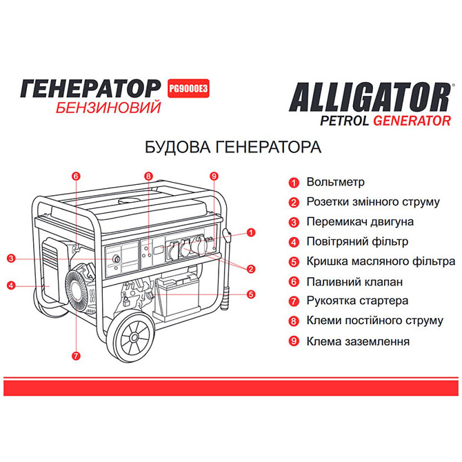 Генератор Alligator бензиновый 7,5кВт (ном 7,0кВт) с электростартером, 1 и 3 фазы Дніпро - фото 3