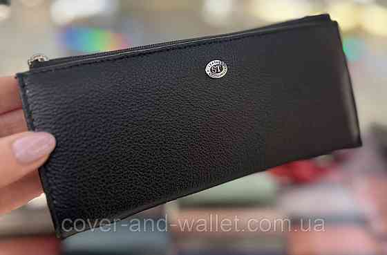 Тонкий шкіряний гаманець купюрнтик чорного кольору на блискавці ST Leather 025 Київ