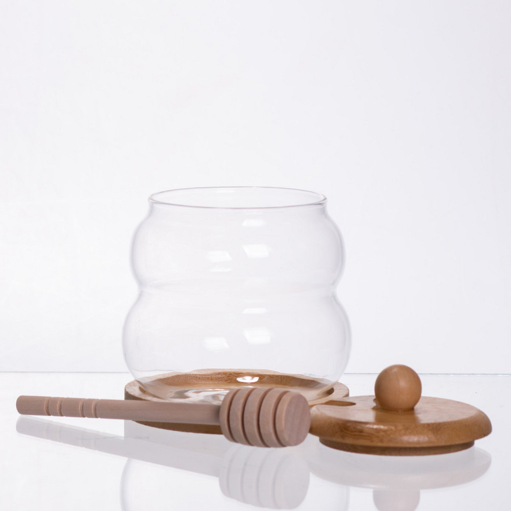 Скляна медниця з бамбуковою підставкою та ложкою 350 мл Київ - фото 2