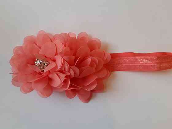 Детская коралловая повязка с цветком - размер универсальный (на резинке), цветок 10см Киев