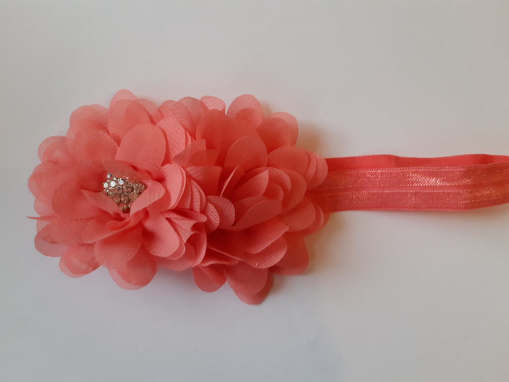 Детская коралловая повязка с цветком - размер универсальный (на резинке), цветок 10см Киев - изображение 1