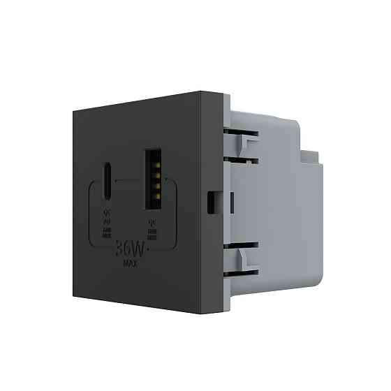 Розетка LIVOLO USB-A + USB-C PD 36Вт, чорна, швидке заряджання, Power Delivery QC 3.0, модуль (VL-FCUA18W.UC18W-2BP) Коломыя