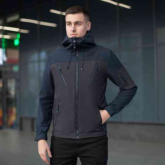 Куртка чоловіча демісезонна з капюшоном чорно-синя Pobedov Korol' Lev Київ