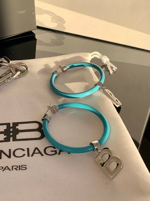Balenciaga сережки кільця кольору морської хвилі з посрібленням Одеса - фото 5
