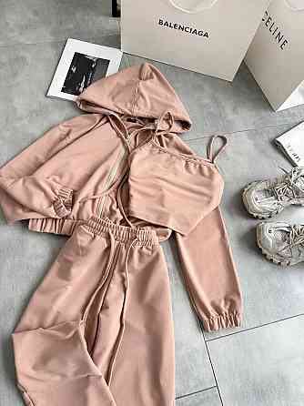 Жіночий повсякденний костюм-трійка: кофта топ і штани двонитка Беж, 46/48 Одеса