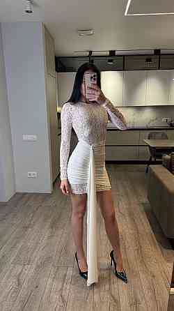 Женское романтичное мини платье со шлейфом кружево + трикотажная подкладка Молочный, 44/46 Одесса