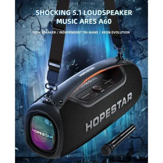 Портативна колонка Hopestar A60 Bluetooth 5.1, 18000 мА·год, RGB, AUX, USB, FM, стильний дизайн Одеса