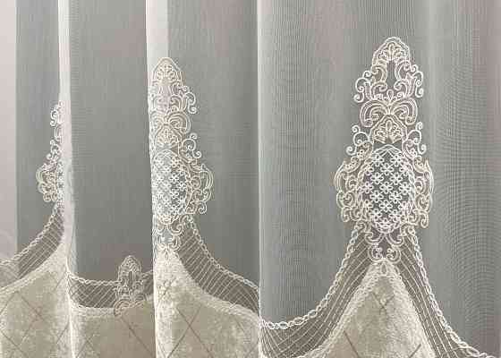Тюль бамбук с вышивкой и бархатом цвет молочный 1815т Киев