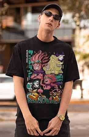 Футболка з аніме принтом Беелзебуб Санланд Хеллтакер Стіккерс оверсайз (S/M/L) Чорний AnimeJ1113 Дніпро