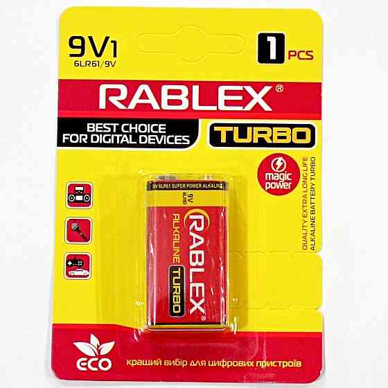 Акумулятор Rablex Крона 6F22/ 9V / Лужний / TURBO/ БЛИСТЕР Дніпро