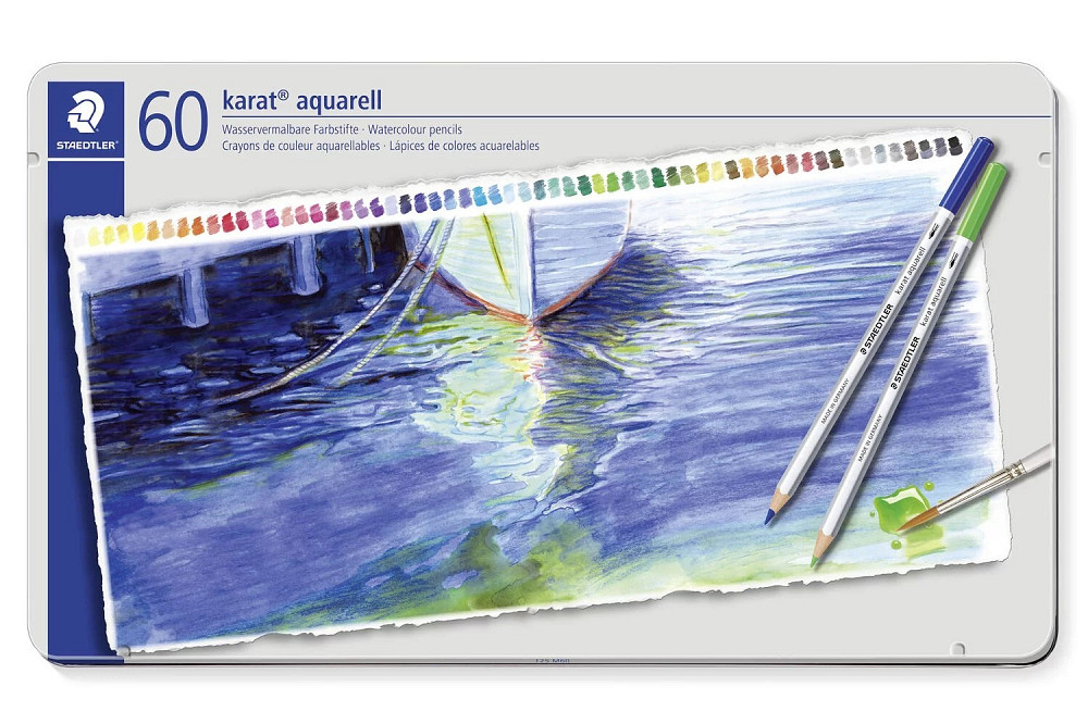 Олівці кольорові акварельні Staedtler Karat (60 шт/упак) , в металевому футлярі Киев - изображение 1