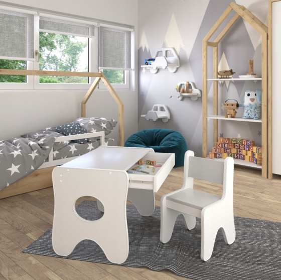 Стільчик для дитячої кімнати 55×37×33 дитячий зручний стілець для ігор, білий з сірим Кам'янське