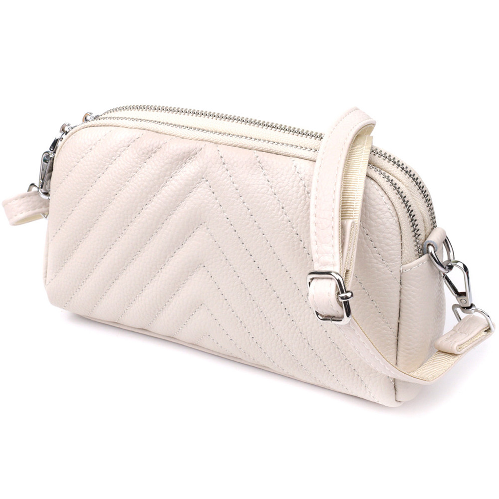 Модна сумка прошита трикутниками з натуральної шкіри Vintage 22910 Білий Київ - фото 1