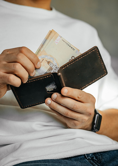 Чоловічий гаманець із натуральної шкіри, чорний місткий гаманець, чоловічий на кнопці гаманець із Crazy HorseMasterSem Київ - фото 5