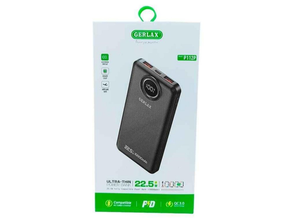Power Bank 10000mAh P112Р PD20W/USB QC3.0/3A (input micro/Type-C) чорний ТМ GERLAX Київ - фото 1