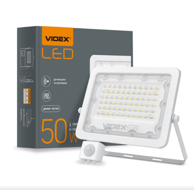 LED Прожектор 50W 5000К 220V з датчиком руху та освітлення білий VL-F2e505W-S Videx Житомир - изображение 1