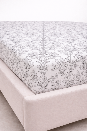 Простирадло на резинці Ecotton 140х200 см фланель бавовняне білого кольору з квітами Коломыя