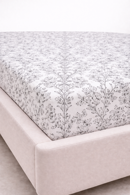 Простирадло на резинці Ecotton 140х200 см фланель бавовняне білого кольору з квітами Коломыя - изображение 2