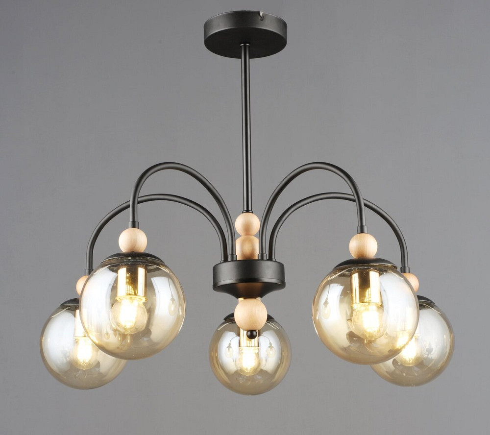 VALESO Люстра стельова на 5 плафонів N6618/5 Чорний+Дерево Коломия - фото 1