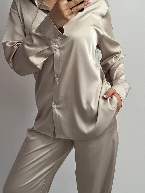 Жіночий шовковий костюм із штанами Бежевий XL/2XL Харків - фото 2