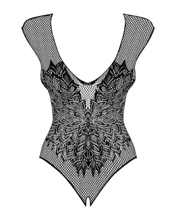 Бодістокінг із великої сітки з мереживом Obsessive B112 teddy S/M/L, чорний, з доступом Львов