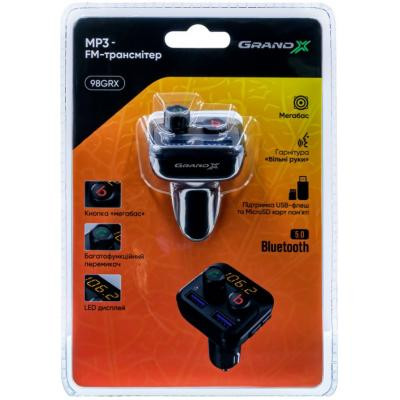 FM модулятор Grand-X 98GRX MegaBass, Bluetooth V5.0 MicroSD, 2USB , MegaBass, han (98GRX) Вінниця - фото 8