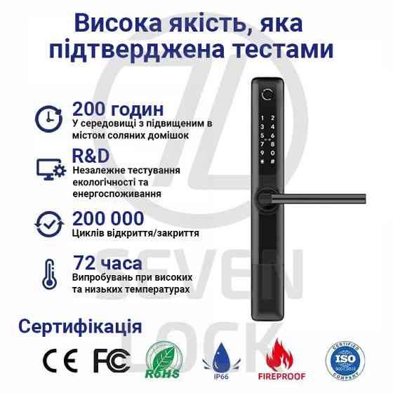 Умный дверной биометрический замок SEVEN LOCK SL-7763BF black Киев