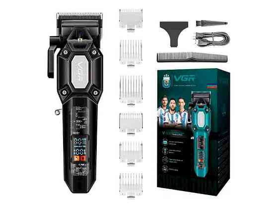 Машинка для пiдстригання Акумулятор (clipper) V-600 BLACK, 6 насадок, регулятор висоти, LED display, 7000 RPM ТМ VGR Київ