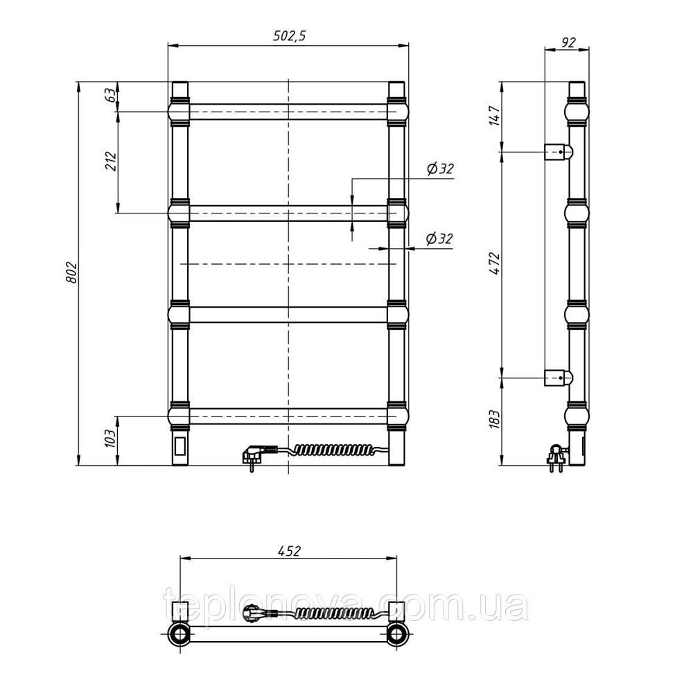 Сушарка для рушників неіржавка електрична Navin Retro 500х800 Sensor права, чорний муар Чернівці - фото 4