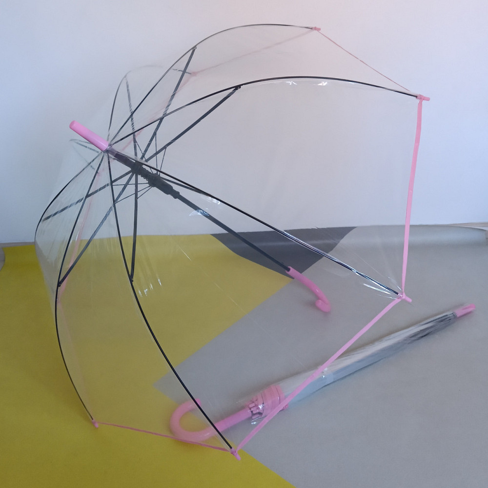 Зонт жіночий прозорий тростина з рожевою облямівкою Київ - фото 4