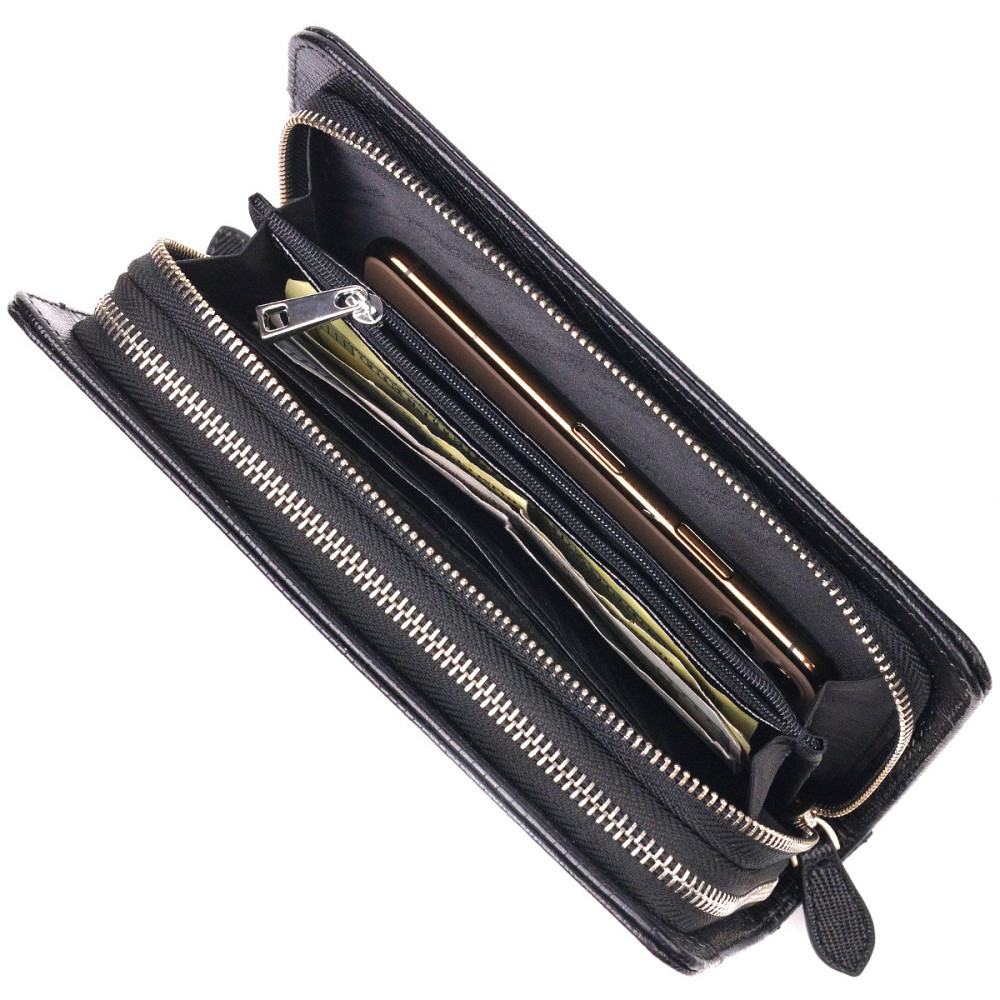 Необычная мужская барсетка на два отделения из натуральной фактурной кожи с тиснением под рептилию CANPELLINI 21571 Черная Киев - изображение 9