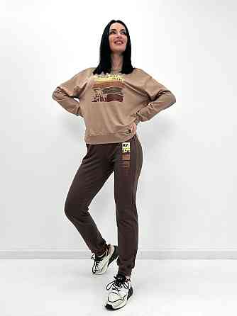 Трикотажный костюм с принтом Nopeday батал 50-52, Капучино+шоколадный Киев