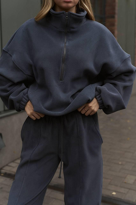 Женский теплый прогулочный костюм двойка двусторонний полар флис Графит Одесса - изображение 7