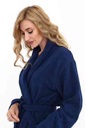 Жіночий халат Ideal Textile банний махровий Темно-синій L (56860468) Чернівці