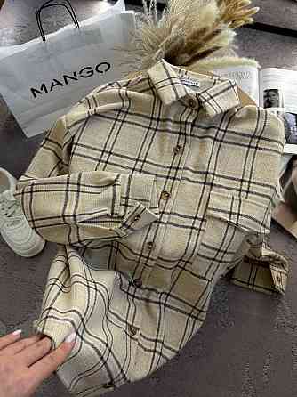 Жіноча тепла оверсайз сорочка в клітинку на ґудзиках кашемір Беж Одеса