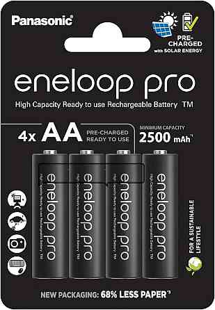 Аккумуляторные батарейки Panasonic eneloop pro AA Ni‑MH 2500 mAh 4 шт 500 циклов черные без пластика Киев