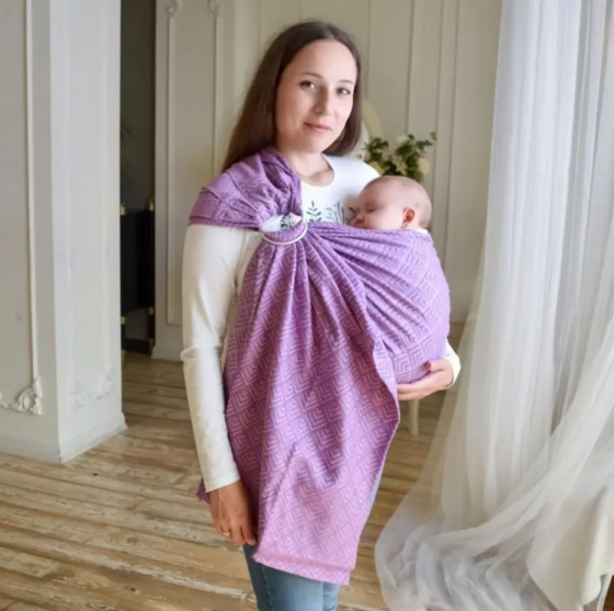 Жакардовий слінг з кільцями для малюків 0 - 36 місяців Coolbabka Geometry Бузковий Кривий Ріг