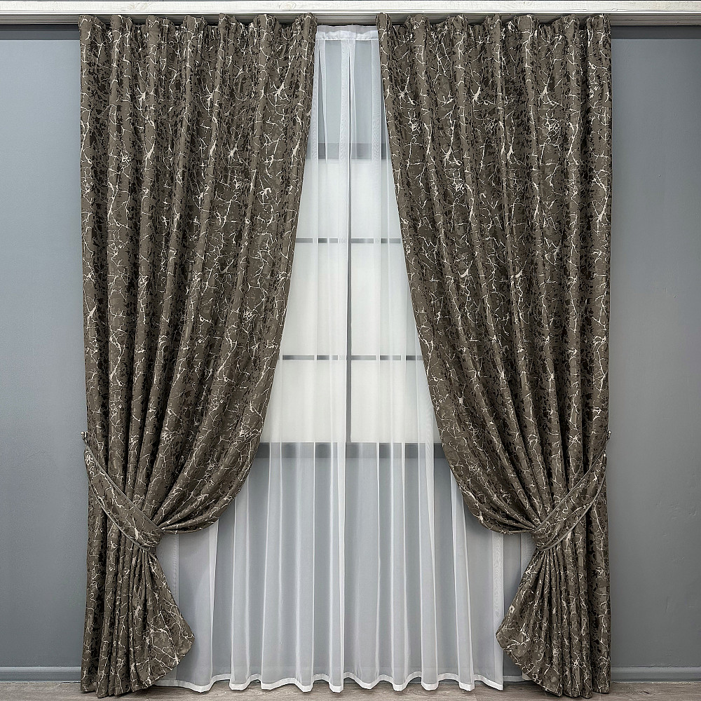 Комплект готових штор VR-Textil Льон мармур Royal Touch № 2008ш Сіро-коричневий 200х270 см 2 шт (32-482) Київ - фото 2