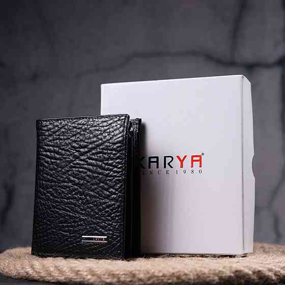 Небольшой кошелек без застежки из натуральной зернистой кожи Черный (KARYA) Киев