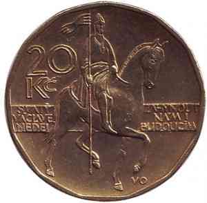 Вершник (Святий Вацлав). Монета 20 крон. 1993,99 рік, Чехія. (АС) Полтава