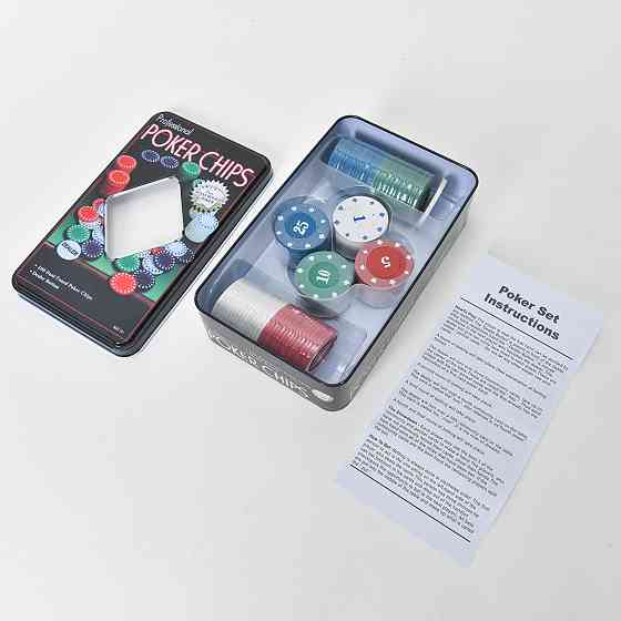 Набор фишек для покера 100шт с номиналом и фишкой дилера в металлической коробке Киев