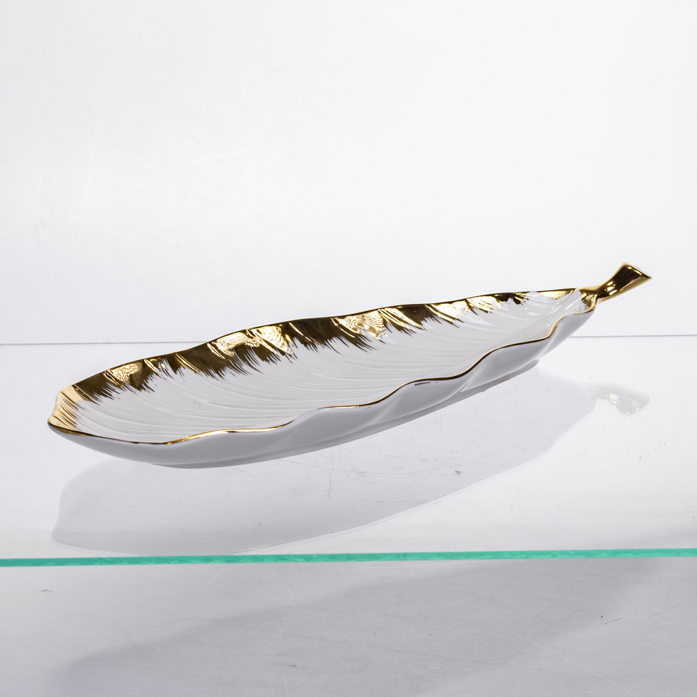 Порцелянове блюдо для сервірування столу 37×13×2.5 (см) блюдо для подавання закусок Білий із золотом CJY-145 Київ - фото 2