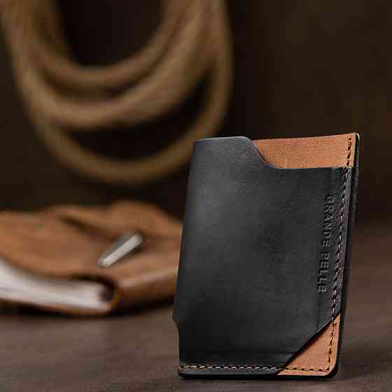 Шкіряний оригінальний картхолдер GRANDE PELLE 11398 Чорний Київ