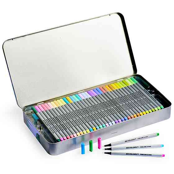 Набор разноцветных линеров в металлическом кейсе 102 цветов 0.4 мм + Альбом для скетчинга А4 на 50 листов Каменец-Подольский