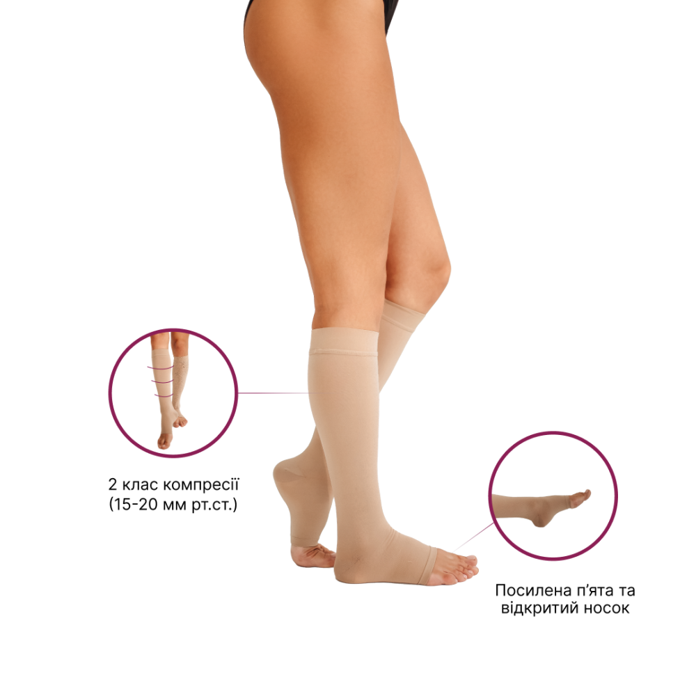 Гольфи компресійні медичні 2 клас з відкритим носком (бежевий) стандартні, Microtrans Мікрофібра Дніпро - фото 2